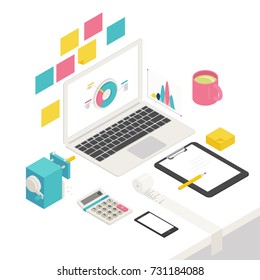 isometric business office object vector illustration flat design