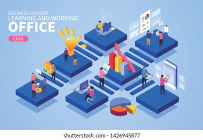 Isometric Business Office Work Study And Business Data Analysis Discussion