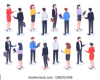 Isometric business people. Businessman team, businesswoman working collective and crowd of office worker persons vector illustration