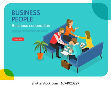 isometric business people character vector design. Business cooperation. For landing page, web banner, infographics and background template.