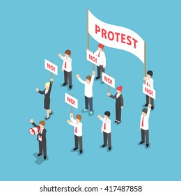 Isometric business people demonstration or Protest with megaphone and placard, VECTOR, EPS10