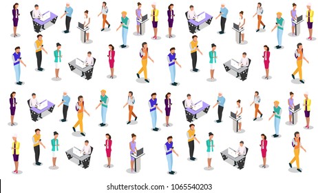 isometric business people vector 3D set. Businessman and business woman, business clothes. The concept of office workers, director and subordinates isolated on white background. -stock vector