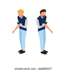 isometric business people vector 3D. Businessman and business woman, business clothes. The concept of office workers, director and subordinates isolated on white background. -stock vector