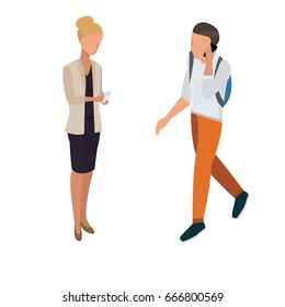 isometric business people vector 3D. Businessman and business woman, business clothes. The concept of office workers, director and subordinates isolated on white background. -stock vector
