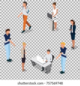 isometric business people vector 3D. Businessman and business woman, business clothes. The concept of office workers, director and subordinates isolated on white background. 