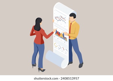 Isometric Business People Working on Project About Business Growth. Expert Team for Data Analysis, Business Statistic, Management