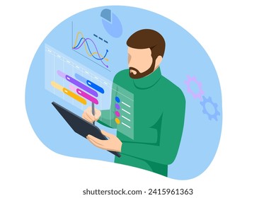 Isometric Business Project Management System. Schedule for plan tasks and progress. Strategy for construction and operations. Successful business plan tasks.
