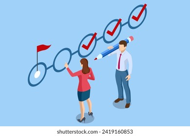 Isometric Business Project Management System. Successful business plan tasks.