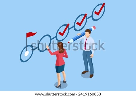Isometric Business Project Management System. Successful business plan tasks.