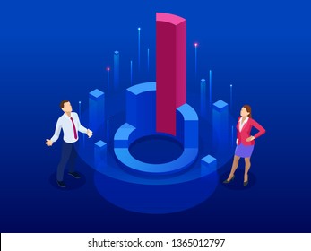 Isometric Business Sales Growth, Audit Management, Economic Strategy Concept. Growth Chart Stats, Big Sale, Sellout, Retail.