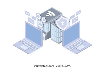Seguridad empresarial isométrica.sobre fondo blanco.Diseño 3D.diseño vectorial isométrico Ilustración.