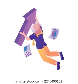 Isometric business space composition with isolated conceptual icons of corporate goods in outer space vector illustration