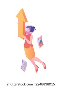 Isometric business space composition with isolated conceptual icons of corporate goods in outer space vector illustration