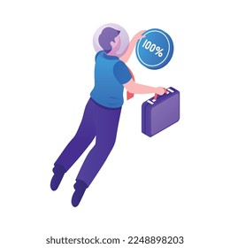 Composición isométrica del espacio empresarial con iconos conceptuales aislados de los bienes corporativos en la ilustración vectorial del espacio ultraterrestre