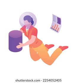 Isometric business space composition with isolated conceptual icons of corporate goods in outer space vector illustration