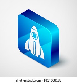 Isometric Business startup project concept icon isolated on grey background. Symbol of new business, entrepreneurship, innovation and technology. Blue square button. Vector.