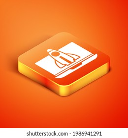 Isometric Business startup project concept icon isolated on orange background. Symbol of new business, entrepreneurship, innovation and technology.  Vector