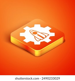 Isometric Business startup project concept icon isolated on orange background. Symbol of new business, entrepreneurship, innovation and technology.  Vector