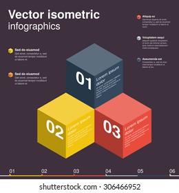 Isometric business steps to success charts and graphs options banner. Vector illustration design template.