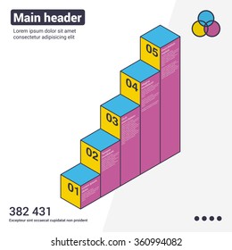 Isometric business steps to success charts and graphs options banner. Vector illustration design template.