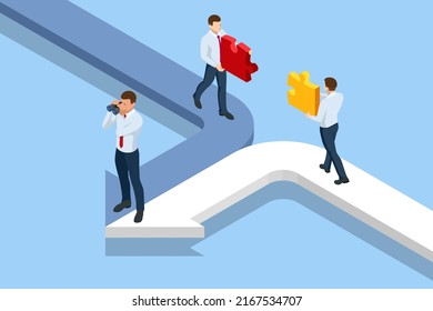 Isometric Business Success Concept. Entrepreneur business man leader. Searching for opportunities. Business concept.