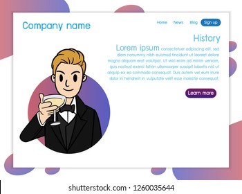isometric Business Success Concept. illustration businessman Hold a glass of wine Minimal style in Circle. line vector for website design. - Vector
