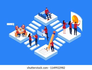 Isometric business team work