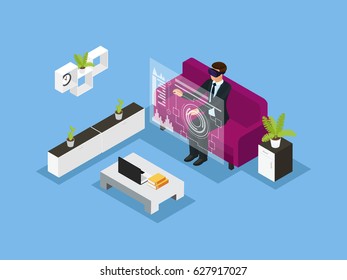 Isometric business technology concept with man sitting in office and using virtual interface isolated vector illustration - Powered by Shutterstock - Get 15% off with code: PIKWIZARD15