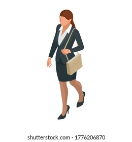 Isometric Business women stylish isolated on white. Business ladies, business woman character pose
