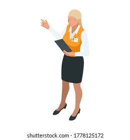 Isometric Business women stylish isolated on white. Business ladies, business woman character pose