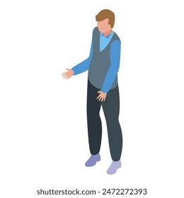 Isometric businessman in formal attire offering a friendly handshake gesture as a professional greeting in a corporate 3d illustration