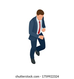 Isometric businessman isolated on write. Creating an office worker character, cartoon people. Business people. Businessman is running