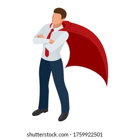 Isometric businessman isolated on write. Start up business, innovation, technology, start button , take off young businessmen, development and business launch up