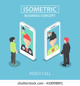 Isometric Businessman Makes Video Call With His Colleague On Smartphone, VECTOR, EPS10