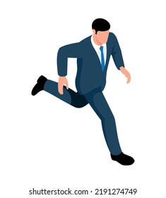 Isometric businessman in suit running on white background 3d vector illustration