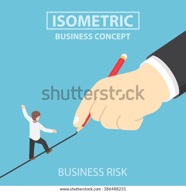 Isometric businessman walking on\
drawn line, business risk, opportunity concept, VECTOR,\
EPS10