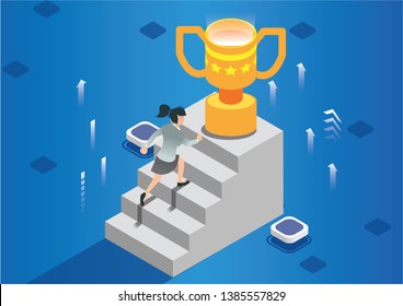 Isometric Businessman Walking Stairs Goal Business Stock Vector ...