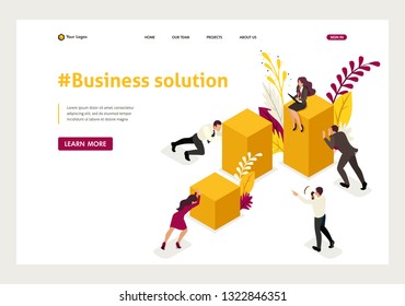 Isometric Businessmen Pave The Way To Success, Business Solution. Website Template Landing Page