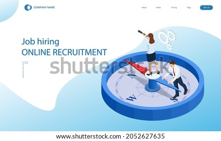 Isometric Businessmen Using Compass for Navigation and Orientation in Business. Strategy, Marketing, Business Solution.