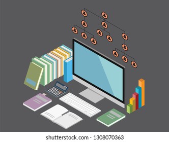 Isometric Business,Organization Chart Infographics, vector design