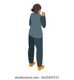Isometric businesswoman character standing and thinking about something