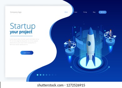 Isometric Businnes Start Up for web page, banner, presentation, social media concept landing page design. Income and Success. Vector Business illustration