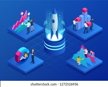 Isometric Businnes Start Up for web page, banner, presentation, social media concept. Income and Success. Vector Business Infographics illustration