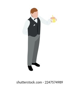 Isometric butler ringing bell 3d vector illustration