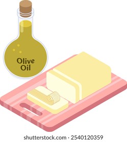 Isometric Butter and Olive Oil Vector Image