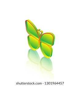 isometric butterfly icon with reflection on white background. realistic 3d vector illustration with colorful gradients easy to edit and customize. eps10