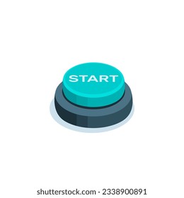 isometric button icon with word start in green color on white background, business startup or turn on
