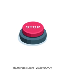 isometric button icon with the word stop in red on a white background, business startup or shutdown