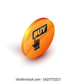 Isometric Buy button icon isolated on white background. Orange circle button. Vector Illustration