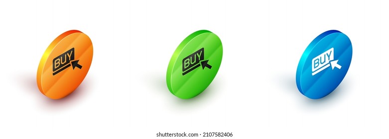 Isometric Buy icon aislado en fondo blanco. Concepto de mercado de inversiones financieras y bursátiles. Botón Círculo. Vector